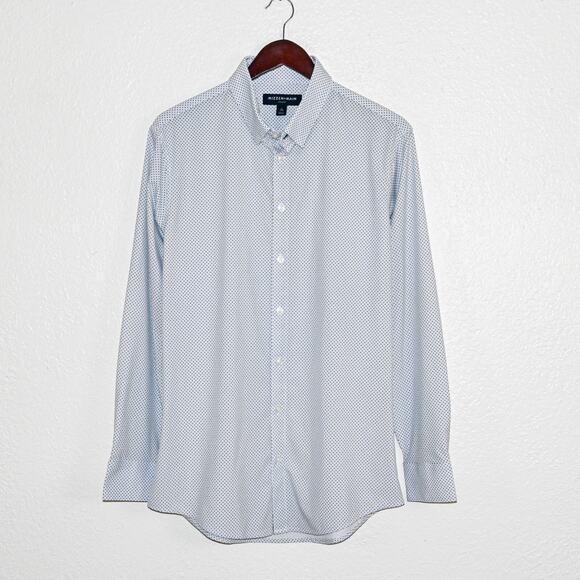 MIZZEN + MAIN Men's Trim Fit Button down Shirt white blue print size Large - Picture 1 of 9